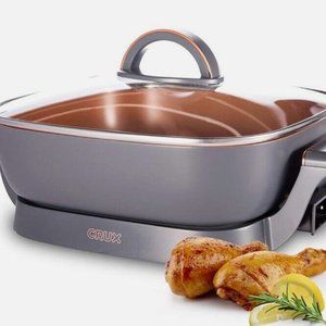 CRUX electric Skillet w/ Glass Lid Nonstick Scratch Resistant Ceramic
